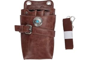 YMIKO Hair Scissor Holster Pouch with Waist Shoulder Belt for Hairdressers Barber PU Leather Shears Hairdressing Tool Case Bag Holder Brown