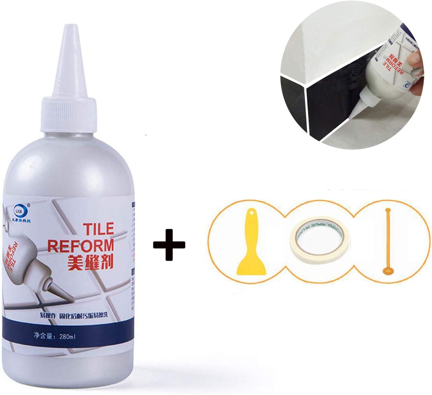 NEKRASH Tile Reform Grout Sealant,Pre-Mixed Tile Grout Repair Pen Tile Gap Refill Agent Tile Reform Coating Mold Cleaner Tile Sealer Repair Glue (9.57oz)