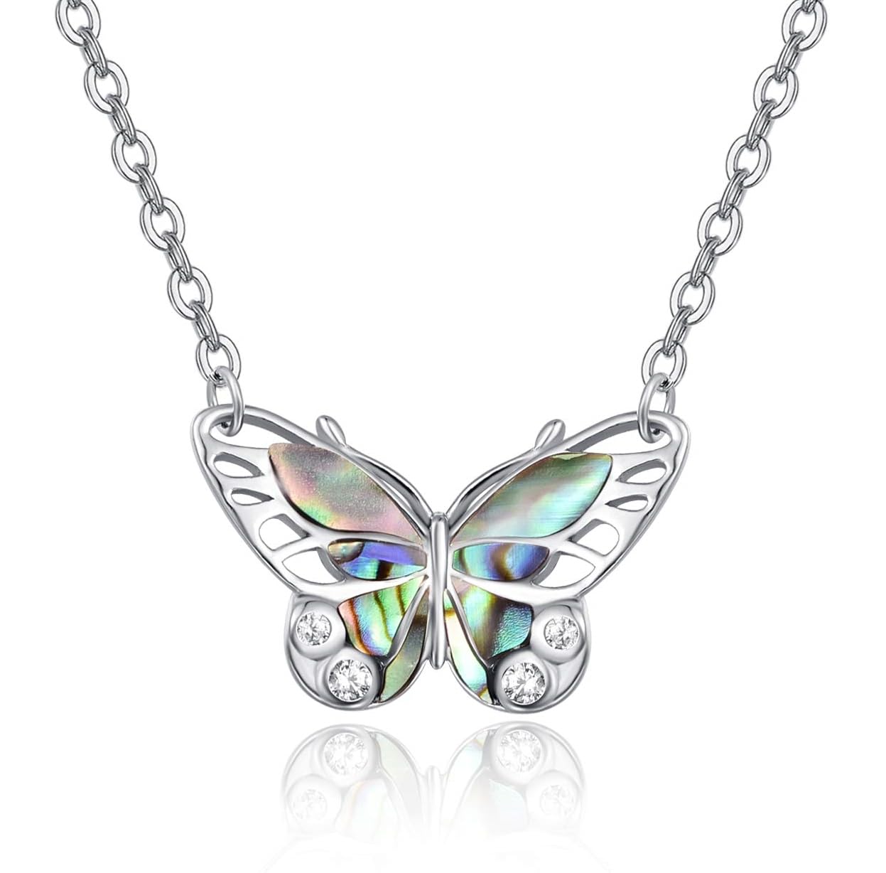 praymos 925 Sterling Silver Butterfly Necklace for Women Abalone Shell Clavicle Chain Shiny Necklace Dainty Gifts Party Jewelry Gift