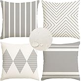 RABUSOFA Outdoor Pillow Covers 18x18 inch Waterproof,Gray and White Boho Set of 4 for Patio Furniture Sunbrella Couch(2G-18) (18" x 18" (Pack of 4))