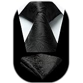 HISDERN Men Floral Ties Woven Classic 3.4" Necktie Set Formal Tie Pocket Square for Wedding with Handkerchief Gift Box