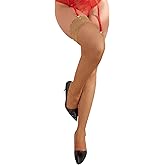 comeondear Sexy Women Sheer Thigh High Stockings Plus Size Overknees Nylon Stockings with Silicone Strap XS-5XL