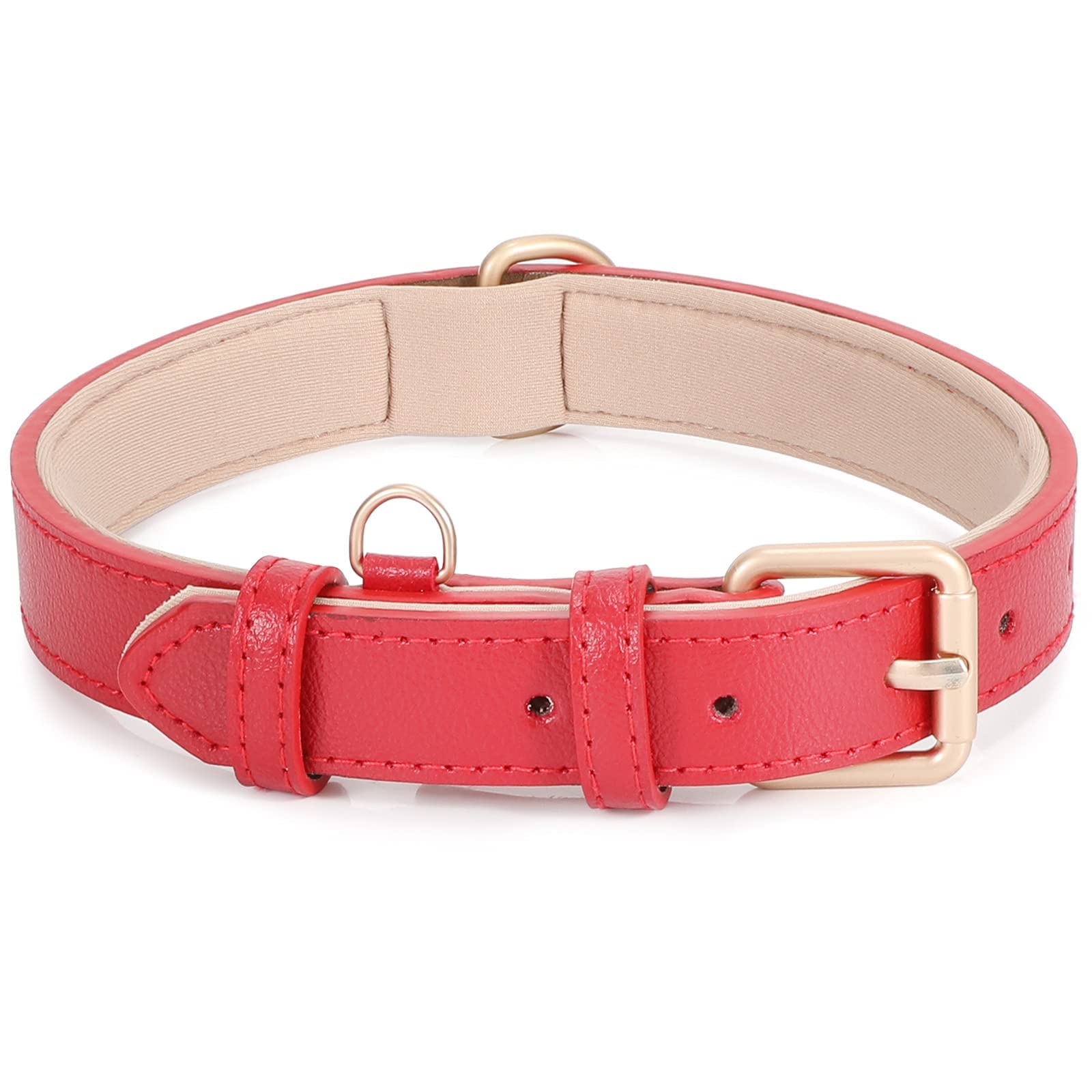 Leather Dog Collar Adjustable Soft Leather Padded Collar Heavy Duty for Small Medium Large Size Dogs with Alloy Buckle(Red,XS) — image 1