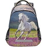 Horse Kids Backpack Girls Bookbag Lavender Flower Elementary School Bag for Boys Travel Rucksack