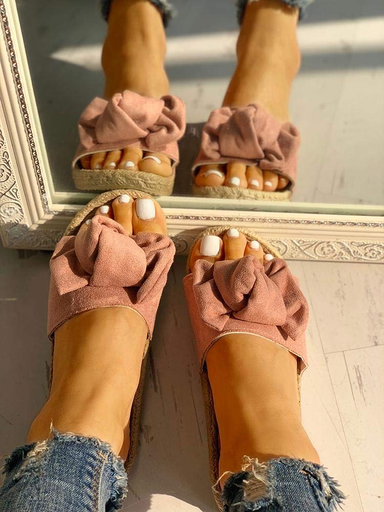 Womens Bow Tie Knot Slides Slip On Flat Sandals Classic Beach Shoes - Image 3