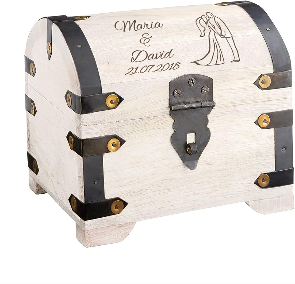 Casa Vivente Cofre de Madera Blanca con Grabado para Boda, Motivo