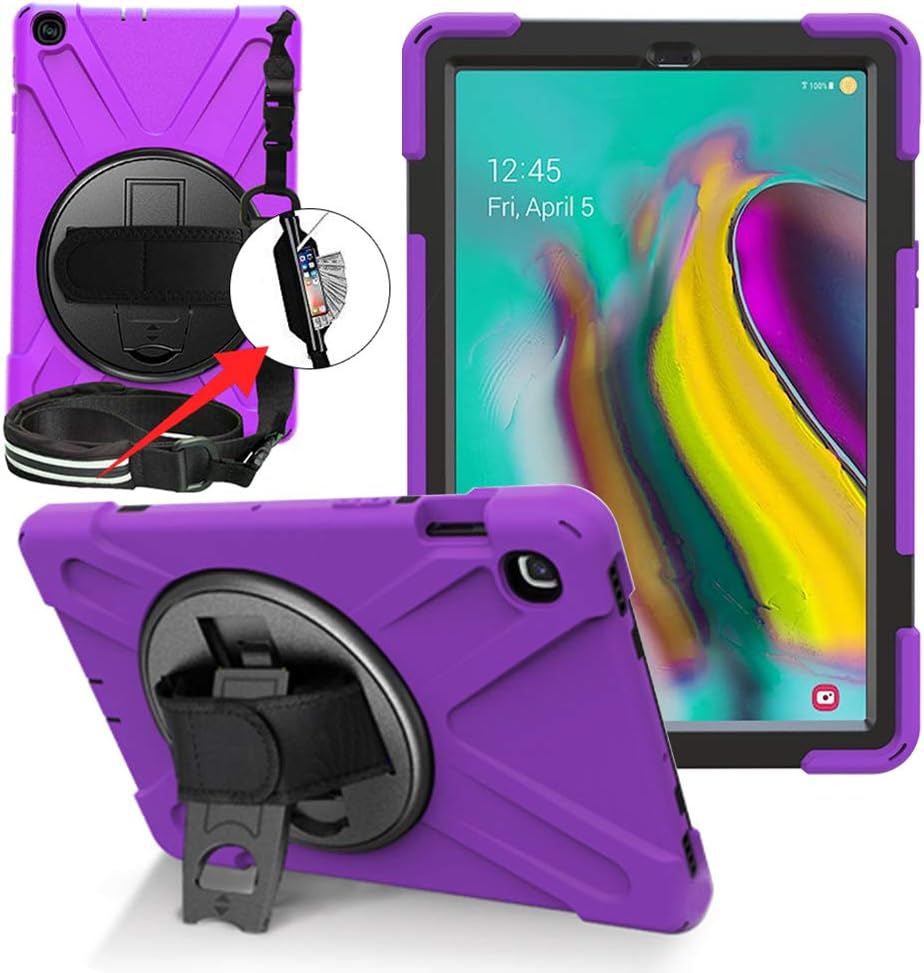 Samsung Galaxy Tab S5e 10.5 Inch Tablet Case 2019, LITCHI Galaxy Tab S5e Heavy Duty Case with Hand Strap Kickstand Shoulder Belt for SM-T720/T725/T727-Purple