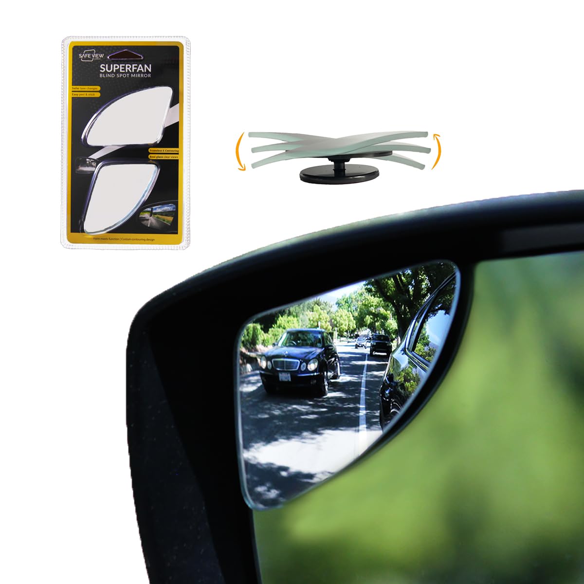 Photo 1 of Superfan Blind Spot Mirrors for Cars by Safe View Company – Real Convex Glass for Clear Wide Angle Vision – Safer Lane Changes, Easy Stick-On, Weatherproof & Long Lasting Durability
