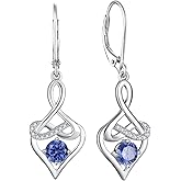 Rocayi Dangle Drop Heart Earrings for Women 925 Sterling Silver Infinity Leverback Earrings Birthstone Jewelry Gifts for Women Wife Girlfriend Mother Daughter Her