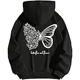 SweatyRocks Women's Butterfly Graphic Hoodie Long Sleeve Drawstring Sweatshirt Pullover with Pocket