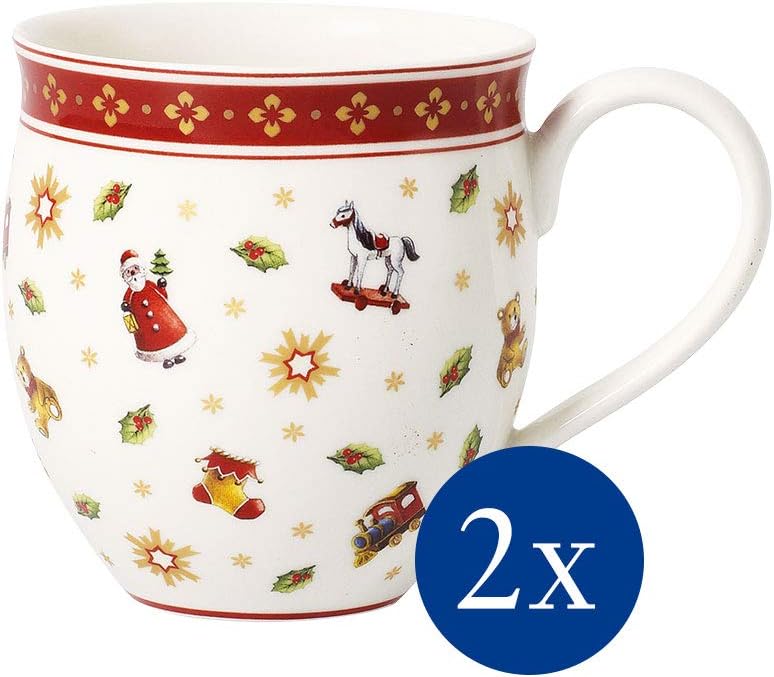 Villeroy & Boch Toy's Delight Kaffeebecher "Toys", 2er-Set, 440 ml, Premium Porzellan, Weiß/Rot
