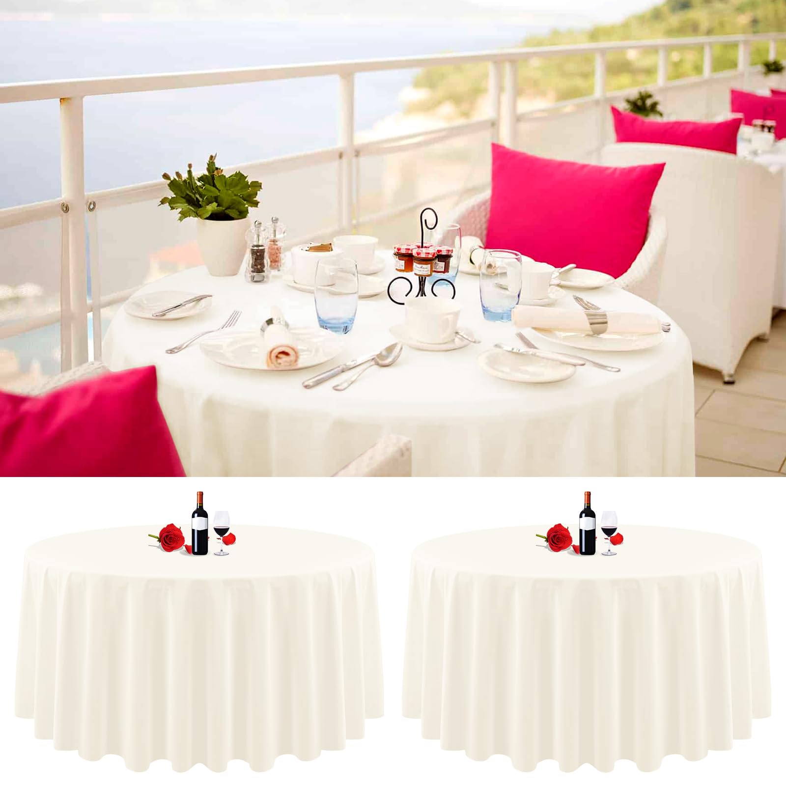Lumaycens 2 Pack Round Tablecloth 90 Inch Ivory Round Table Cloth Wrinkle Resistant Washable Ivory Table Cloths Polyester Fabric Table Cover for Wedding Party Restaurant Buffet Table — image 1