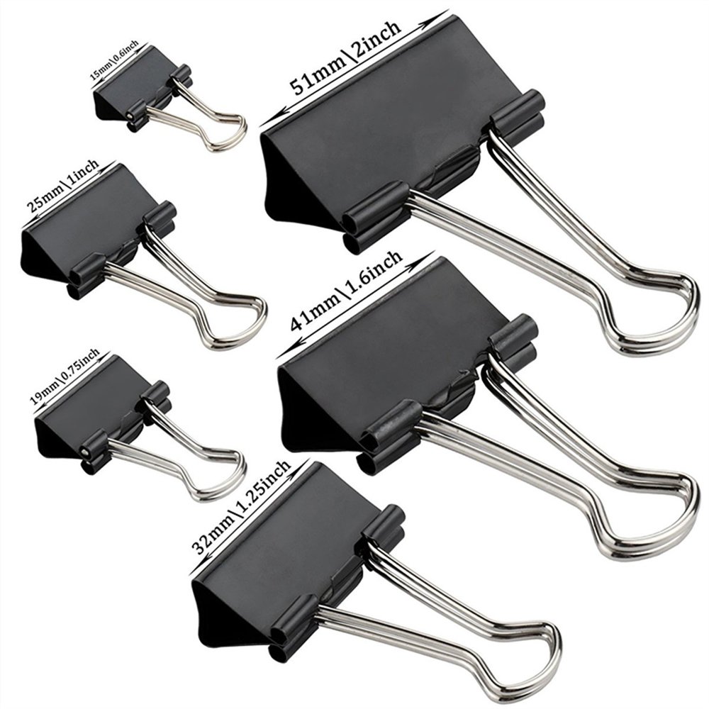 FICBOX 120 Pcs Black Binder Clips Paper Clamp - 6 Sizes