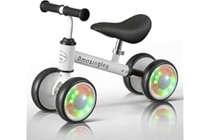 AMAZINGJOY Balance Bike for 1 Year Old Boys Girls Colorful Lighting Baby Balance Bike Toys First Ride on Toys 10-24 Month Toddler 12-24 Month First Bike Infant Birthday Gift Baby Walker Bike with Adjustable Seat