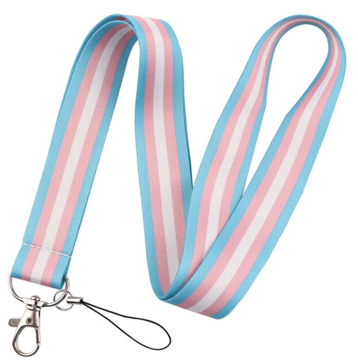 Panda Loco Transgender Pride Lanyard – Blue, Pink & White Stripe Design | Soft Satin Double-Sided Lanyard with Metal Clasp & Phone Strap | Ideal for LGBTQ+ Visibility, Work ID, or Keys