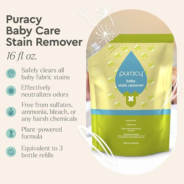 PURACY STAIN REMOVER – CLEANING SPRAY, CLOTHES STAIN REMOVAL, LAUNDRY STAIN SPRAY FOR CLOTHES, TRAVEL SPOT AND OIL REMOVER – NATURAL SPOT CLEANER, 48 OZ