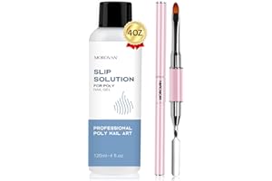 Morovan Poly Gel Slip Solution Kit: 4oz Slip Solution Liquid for Poly Gel Nails Dual-Ended Brush Pusher for Beginner