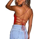 YMDUCH Women's Sexy Sleeveless Criss Cross Backless Cami Bodycon Bodysuit Tops