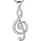 beautlace Women's Musical Note Necklace Silver/18K Gold Black Gun Plated Treble Clef Music Note Jewelry Gifts for Music Lover
