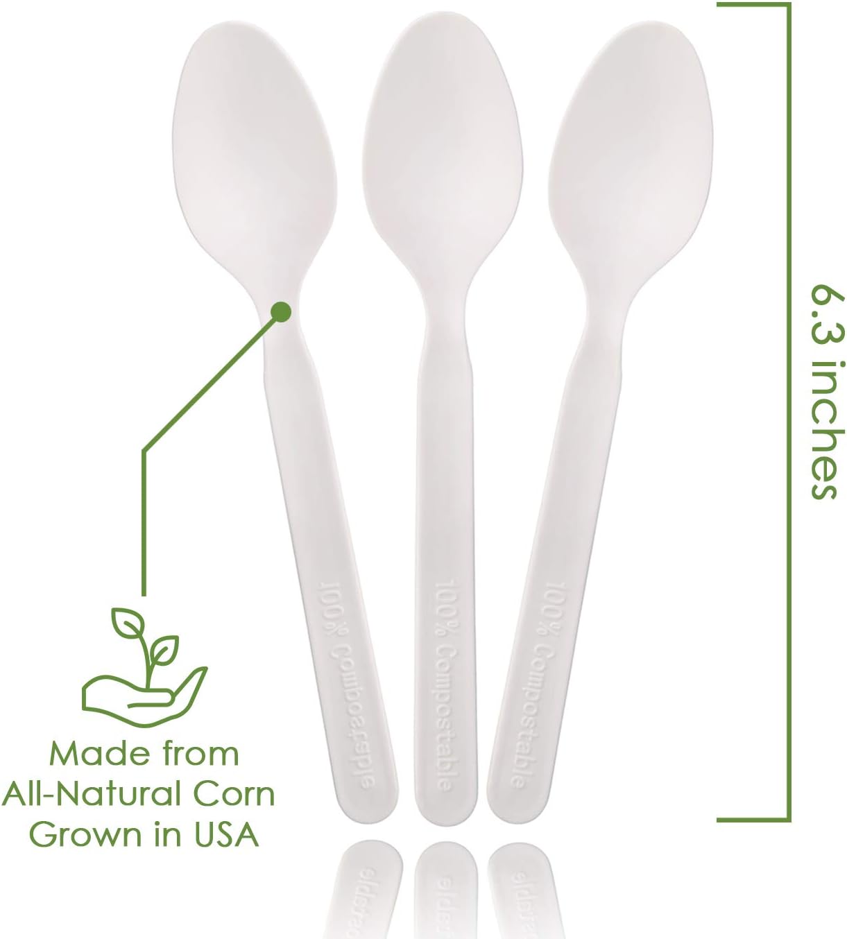 100% Compostable Spoons - 500 Large Disposable Utensils (6.5 in.) Bulk Size Eco Friendly Durable and Heat Resistant Alternative to Plastic Spoons with Convenient Tray by Ecovita: Industrial & Scientific