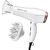 Conair Double Ceramic Hair Dryer, 1875W Blow Dryer with Diffuser and Concentrator, Ionic Conditioning, 3 Heat & 2 Speed Settings, Amazon Exclusive, White