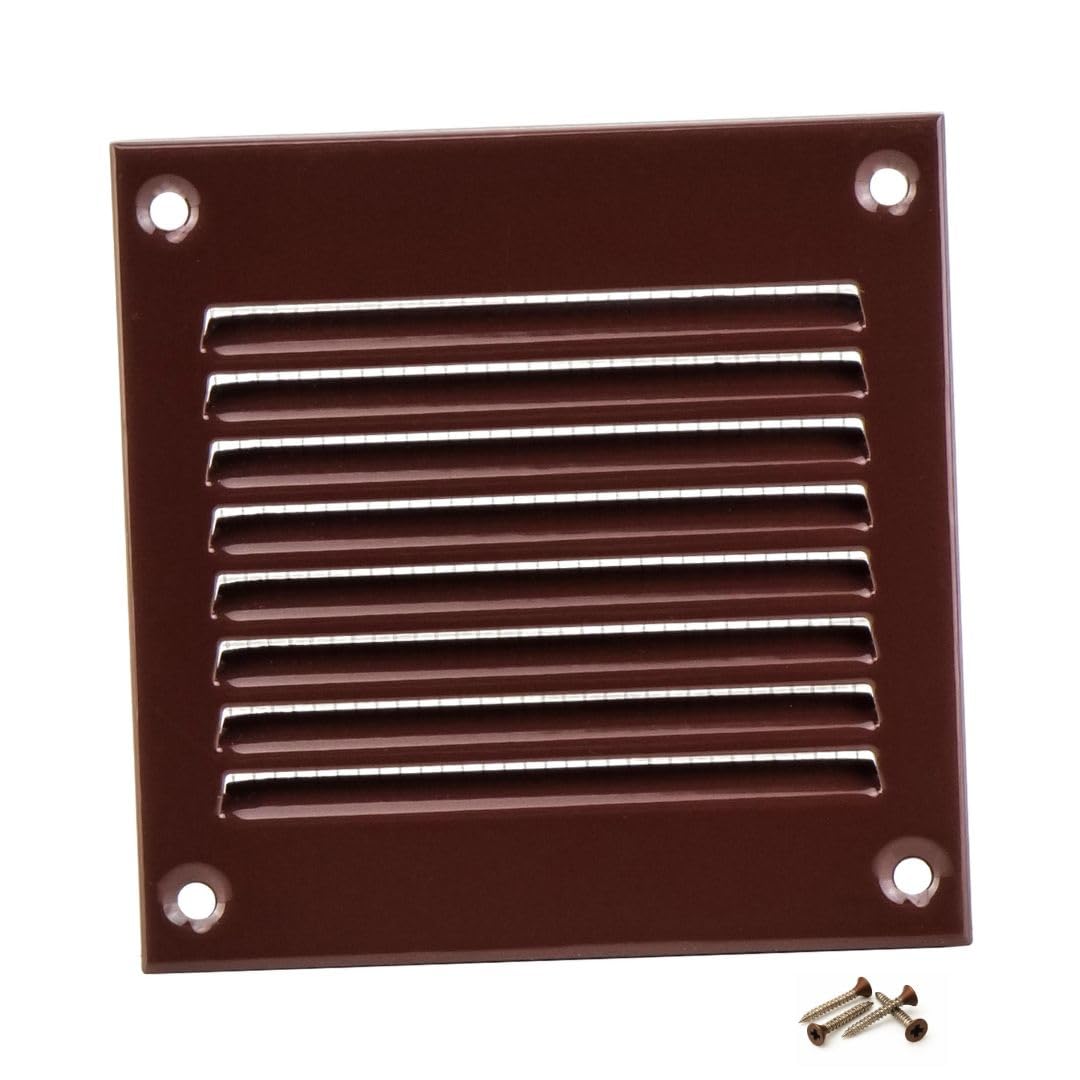 Steinberg14 Brown 100x100mm Metal Air Vent Cover with Insect Mesh - 4x4 inch Ventilation Grille - Air Vent Register for Walls and Ceilings - Ventilation Cover for Outdoor and Indoor