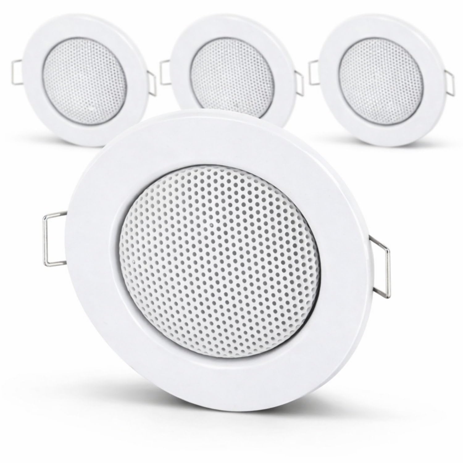 4-pack - built-in mini loudspeaker, ceiling metal loudspeaker - halogen design - white
