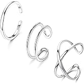PATISORNA 3Pcs 925 Sterling Silver Open Adjustable Rings for Women Men Stackable Cross Arrow Heart Moon⋆ Paperclip Rings Hypoallergenic Thumb Knuckle Simple Ring Set Size 6-9