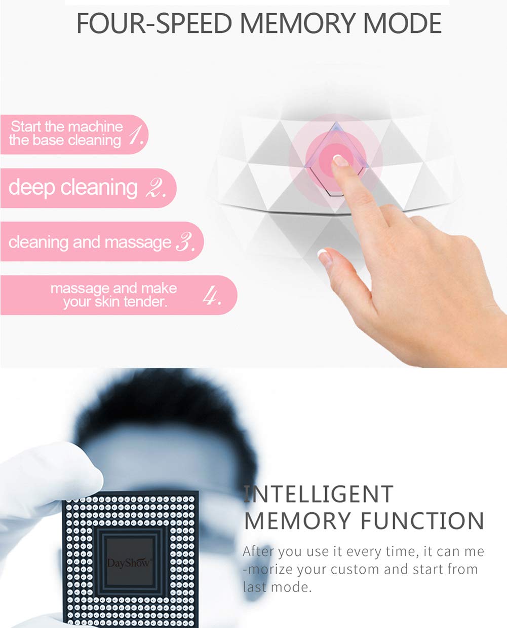 Facial Cleansing Brush Waterproof NEWEST Electric Sonic Face Brush Vibrating Face Cleansing System - 4-Speed Soft Silicone Exfoliating Brush Blackhead Exfoliator - USB Rechargeable Battery Operated