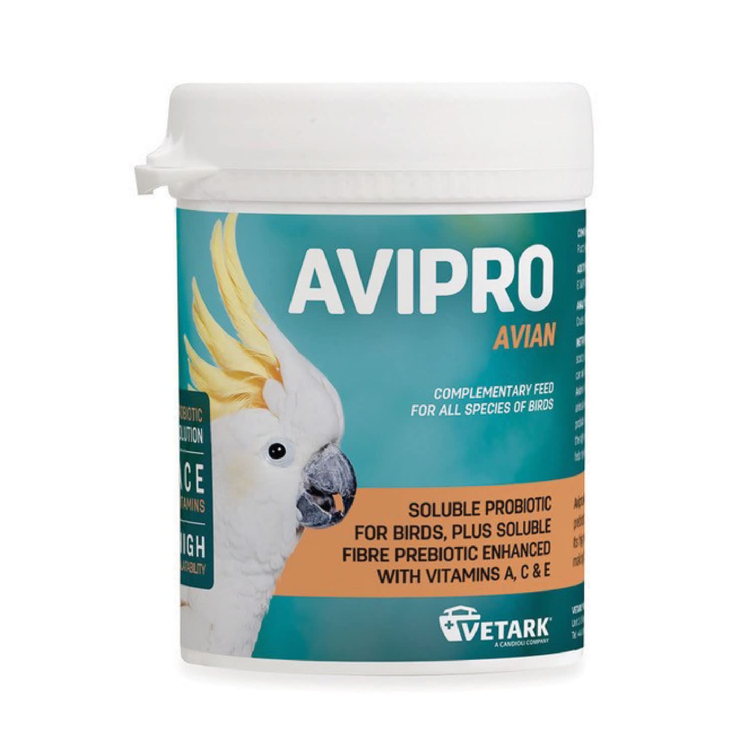 Vetark Avipro Avian ; Prebiotic and Probiotic For All Bird Species ; Supports Digestive Health and Stress ; Easy to give ; 100g powder