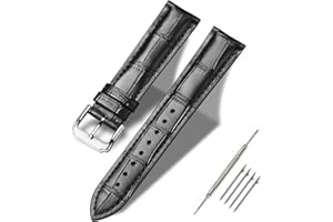 MOREANBELT Moran Genuine Leather Watch Band 18mm 19mm 20mm 21mm 22mm 23mm 24mm Calf Grain Watch Strap for Men and Women 18mm Black-Silver Buckle