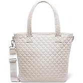 Simple Modern Quilted Tote Bag for Women | Medium Size w/Compartments & Laptop Sleeve | Adjustable Strap | Zipper Top