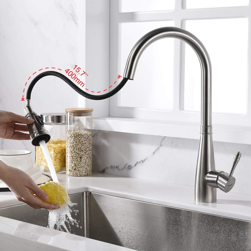 Ibergrif, Pull-Out Kitchen Mixer with Hand Shower, Single Lever Sink Mixer, Brushed Nickel, Grey - Image 4