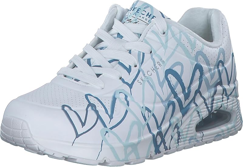 Damen UNO Spread the Love Trainer, White Duraleather / Blue Heart Print Trim, 38 EU