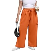 OLRIK Womens Plus Size Wide Leg Cargo Sweatpants High Waisted Drawstring Lounge Pants with Pockets Baggy Strechy Joggers