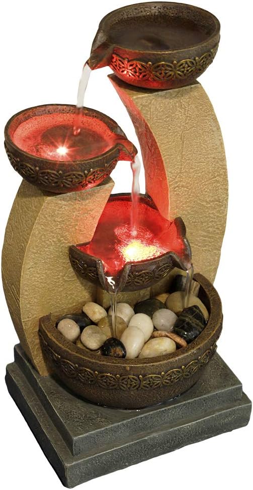 Nature's Mark 11" H Golden Tiered Bowl Fountain with Color Changing LED Lights - (No Adapter): Home & Kitchen