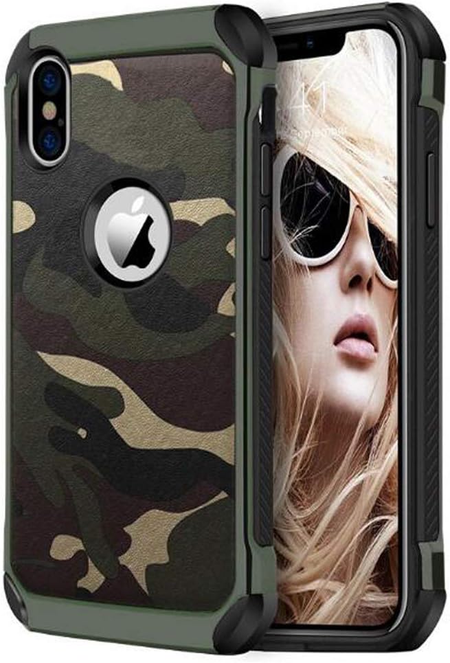 FDTCYDS iPhone Xs Max case,Dual Layer Hybrid Armor Cam0ouflage Case for Apple iPhone Xs Max - Camo Green