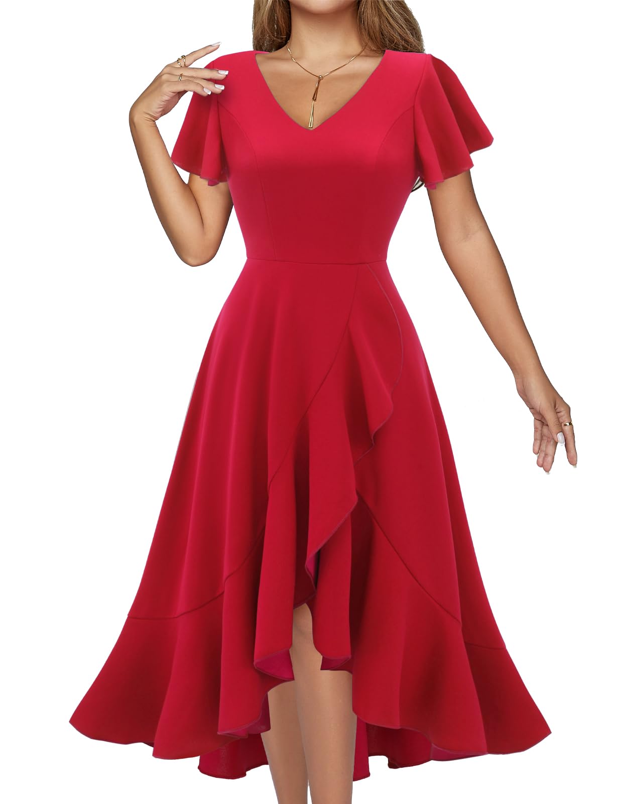 Photo 1 of DRESSTELLS Women's Cocktail Dress, Fall Formal Wedding Guest Bridesmaid Vintage Halloween Prom Party 1950s Aline Midi Evening Christmas Dresses Red L