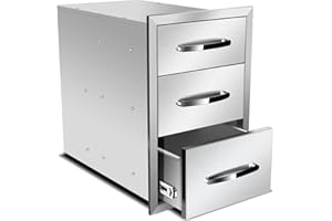 KODOM Outdoor Kitchen Drawers 14'' W x 21'' H x 21'' D, Flush Mount Triple Access BBQ Drawers,BBQ Island Drawers for Outdoor Kitchens or BBQ Island Patio Grill Station, Silver