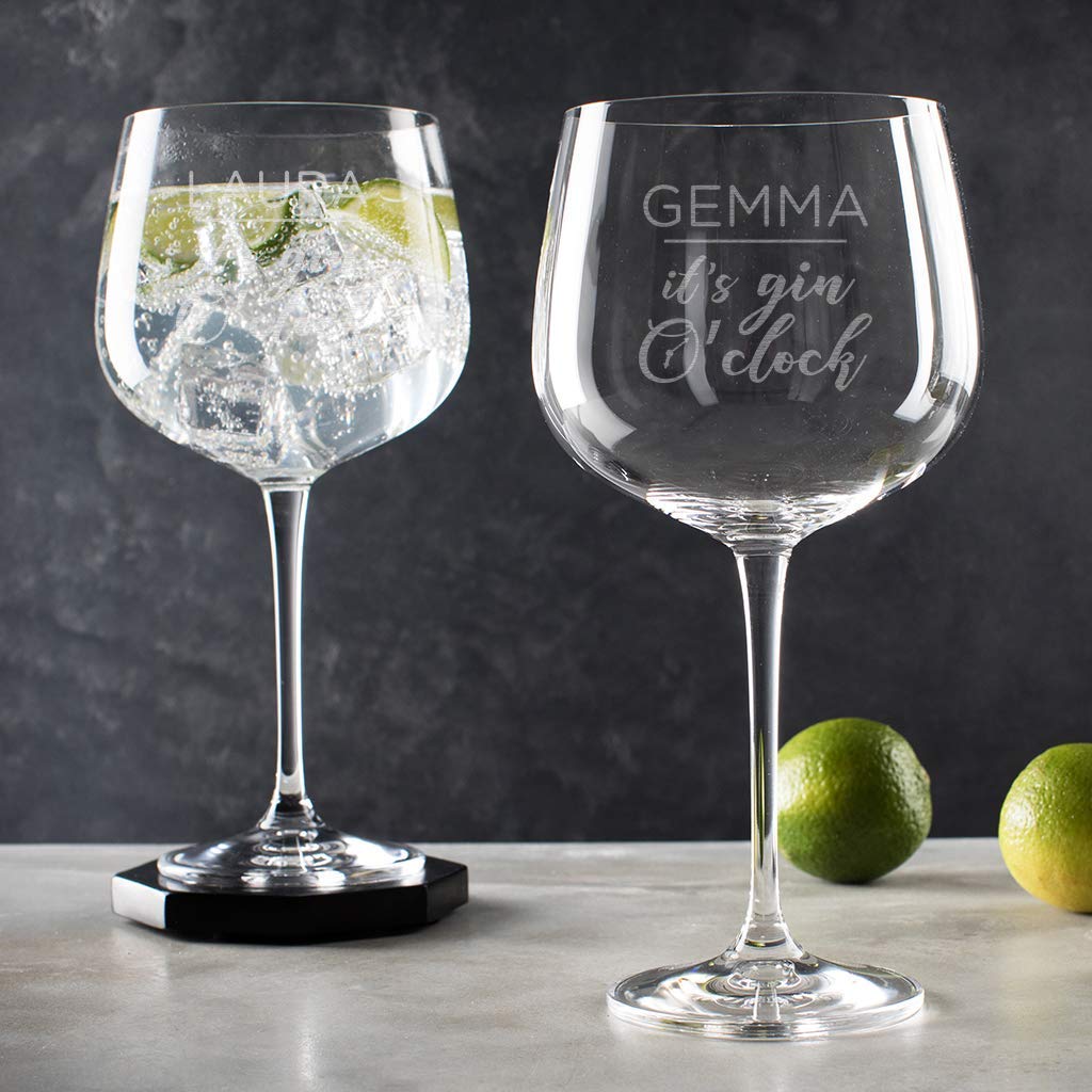 Funny Personalised Gin Glass for women/Gin O'Clock engraved Glass