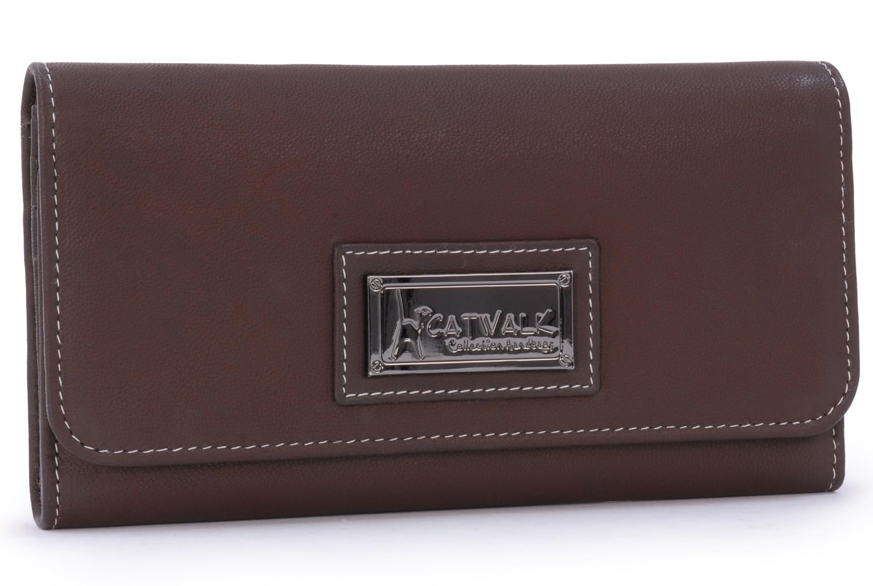 Catwalk Collection Handbags - Large Leather Purse for Women - Ladies Wallet with 14 Card Slots & Zip Coin Pocket - RFID Protection - Gemma - Brown — image 1
