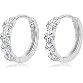 Small Hoop Earrings for Women |925 Sterling Silver Post 10mm Flower Cluster Huggie Hoop Earrings, Hypoallergenic Cartilage Piercing Hoops Jewelry