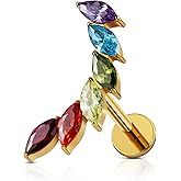 FINE4U Gold Cartilage Earring Flat Back Stud for Conch Helix 16G 6mm 8mm - ASTM F136 Titanium Screw on Piercing Jewelry Stud