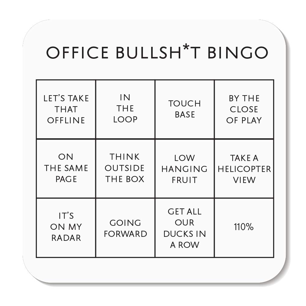 Office Bingo Card Coaster Funny Novelty Gift – Secret Santa and Office Joke Gift for Colleagues – Humourous Drink Coaster with Waterproof Gloss Finish (90 mm x 90 mm)