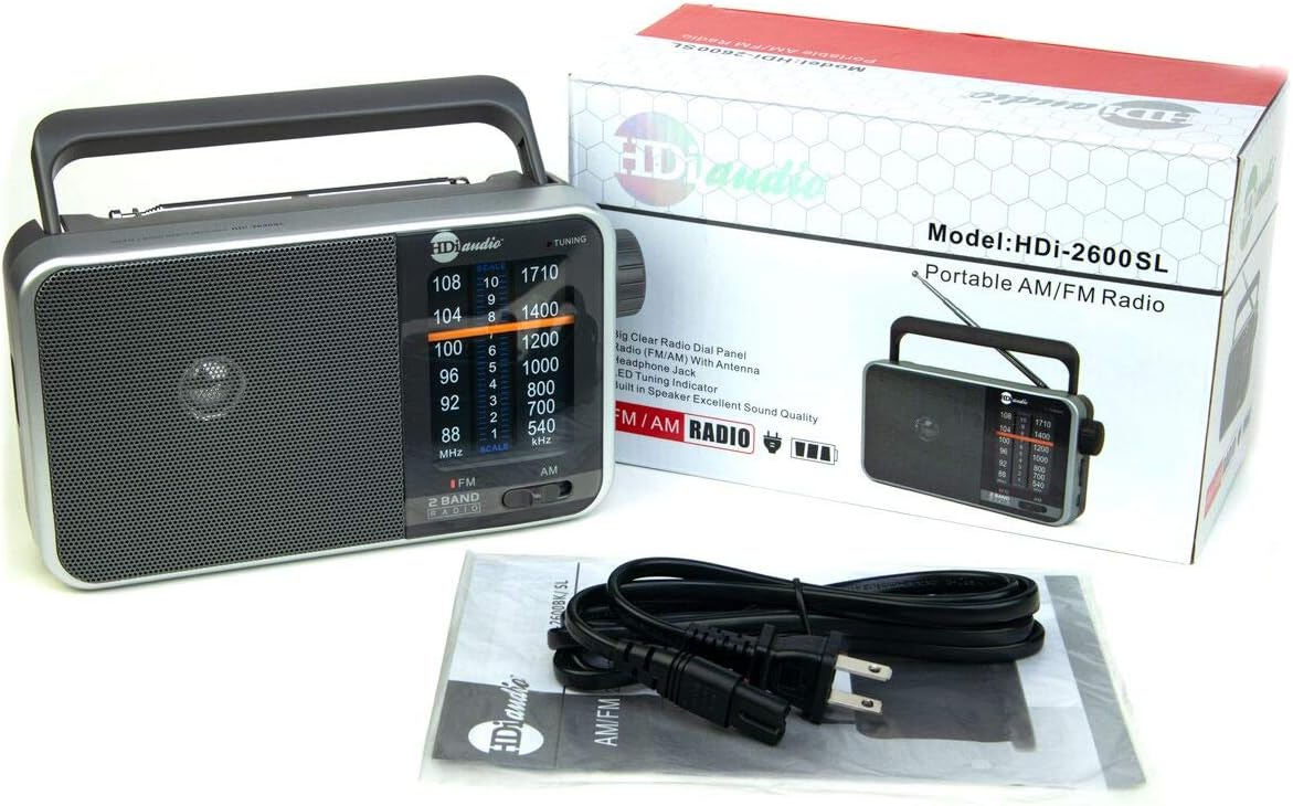HDi Audio Home Portable Premium Retro AM/FM Analog Radio Player + Headphone Jack + Built in Speaker Rugged | Large Tuning Knob | Best Reception (Silver): Home Audio & Theater