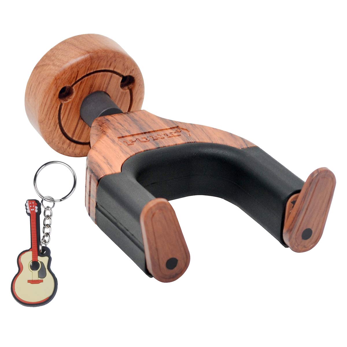 KingPoint Guitar Hook Auto Lock Guitar Hanger Guitar Wall Stand and Creative Design Guitar Wood Base Fit All Guitar Musical Instruments with Free Guitar Keychain Gift