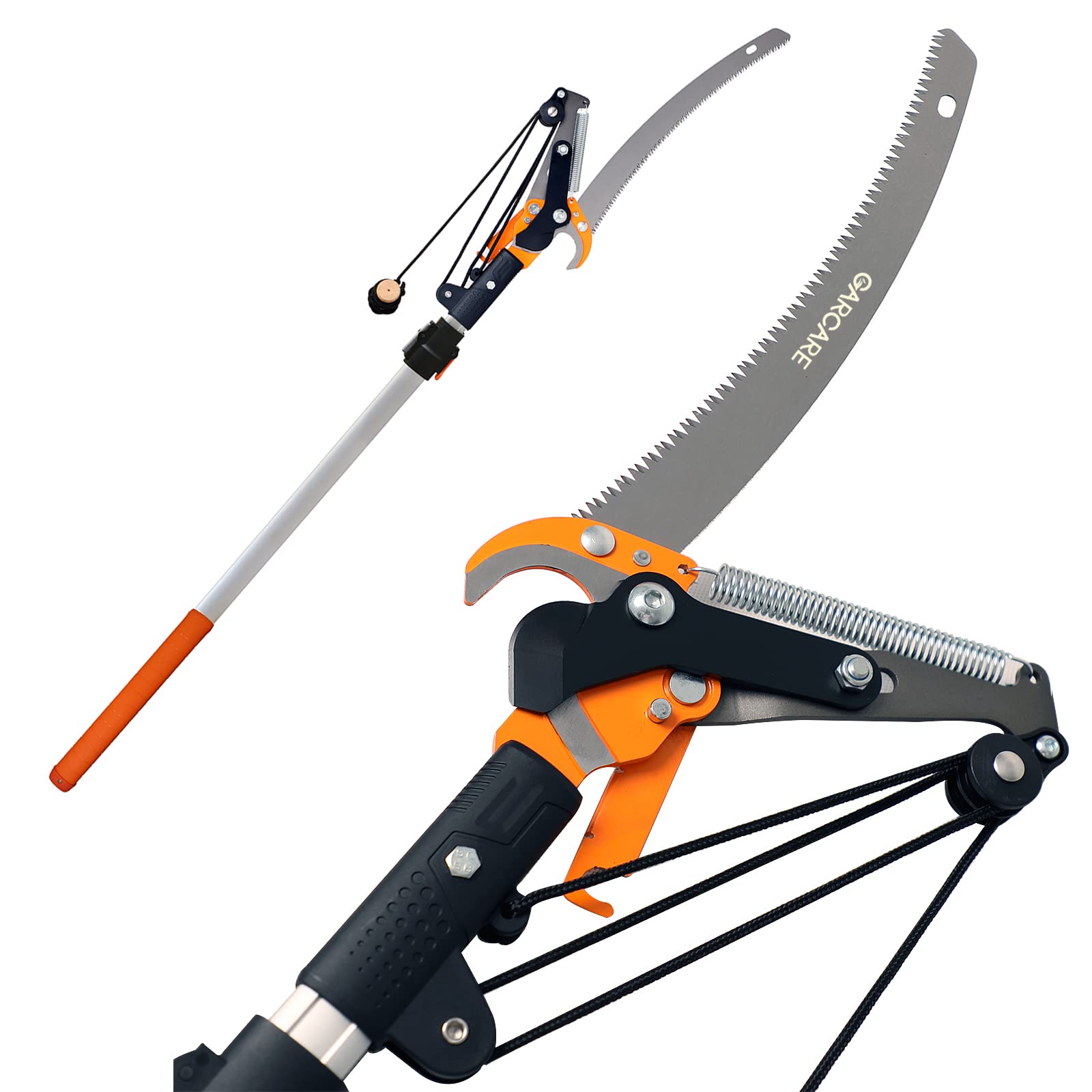 GARCARE Pole Saws for Tree Trimming, Loppers and Pole Saw 2 in 1, Lightweight Telescoping Tree Pruner with 35mm Cutting Capacity, Adjustable Length 1.4-2.1m, Carbon Steel Blade
