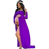 ZIUMUDY Maternity Maxi Chiffon Photography Dress Split Front Gown for Photoshoot