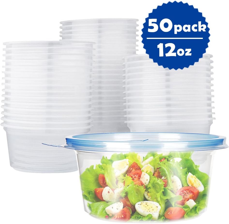 OTOR 50Pack 12oz Foodsaver Plastic Food Storage Containers
