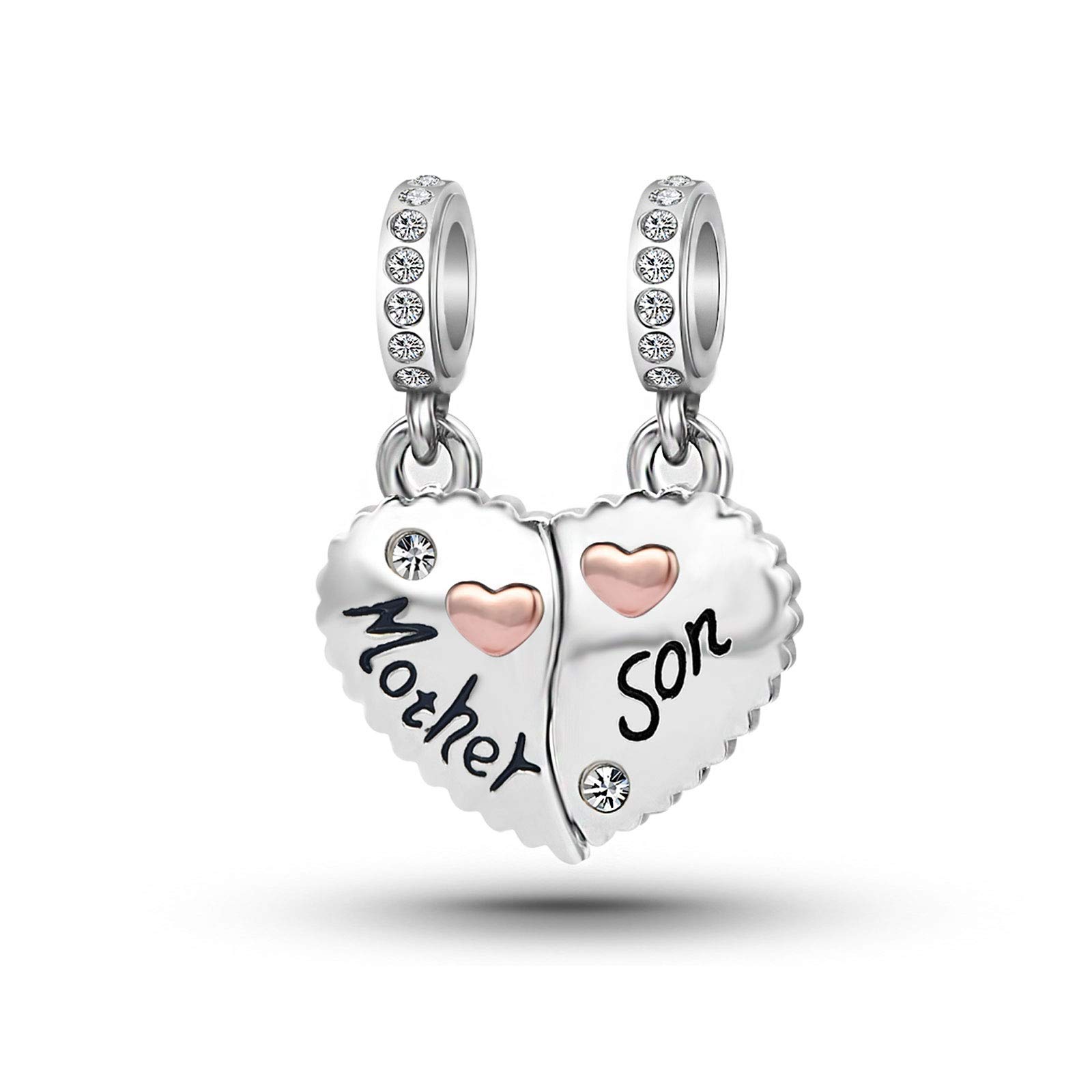 Mother Son Splittable Heart Charm fits Pandora Charms Bracelets for Women Mother's Day Birthday Christmas Jewellery Gift